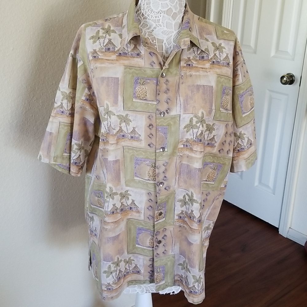 Tori Richard Honolulu Retro Y2K MCM Palm Tree Village Aloha Shirt Size Medium